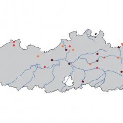 Verspreidingskaart Porseleinhoen. Kaart afkomstig van de atlas van de Vlaamse broedvogels van 2000 - 2002.