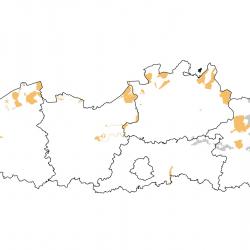 Vogelrichtlijngebieden voor Pijlstaart. Rood: belangrijk broed-, trek- en/of overwinteringsgebied. Oranje: broed-, trek- en/of overwinteringsgebied met kleinere aantallen.