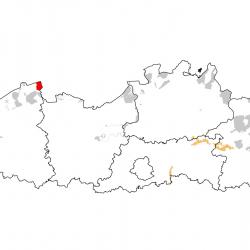 Vogelrichtlijngebieden voor Ooievaar. Rood: belangrijk broed-, trek- en/of overwinteringsgebied. Oranje: broed-, trek- en/of overwinteringsgebied met kleinere aantallen.