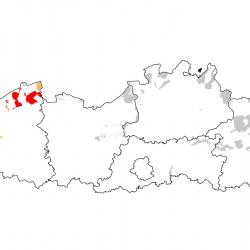 Vogelrichtlijngebieden voor Kleine rietgans. Rood: belangrijk broed-, trek- en/of overwinteringsgebied. Oranje: broed-, trek- en/of overwinteringsgebied met kleinere aantallen.