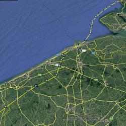 kaart 1 : vliegroute van Lepelaar W-NASC : kust Zeeland en België.