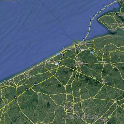 kaart 1 : vliegroute van Lepelaar W-NASC : kust Zeeland en België.